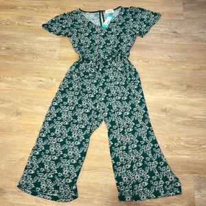 Green floral crop jumpsuit